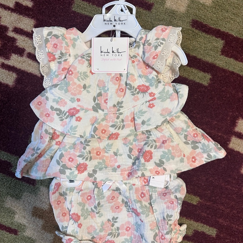 Floral Ruffle Baby Outfit by Nicole Miller - Pink and Green